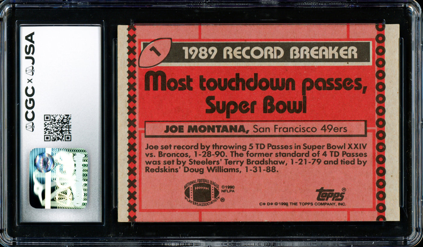 Joe Montana Autographed 1990 Topps Card #1 San Francisco 49ers Auto Grade Gem Mint 10 CGC x JSA Stock #254416