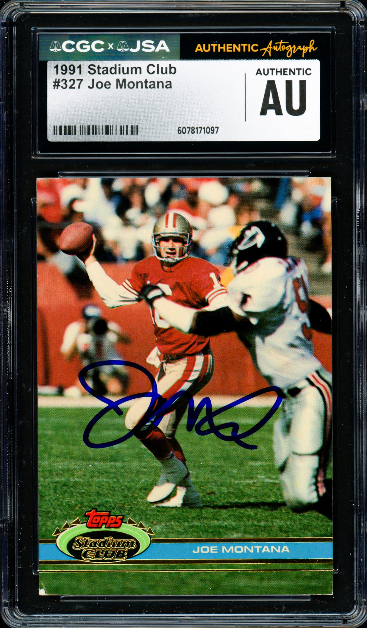 Joe Montana Autographed 1991 Stadium Club Card #327 San Francisco 49ers CGC x JSA Stock #254417