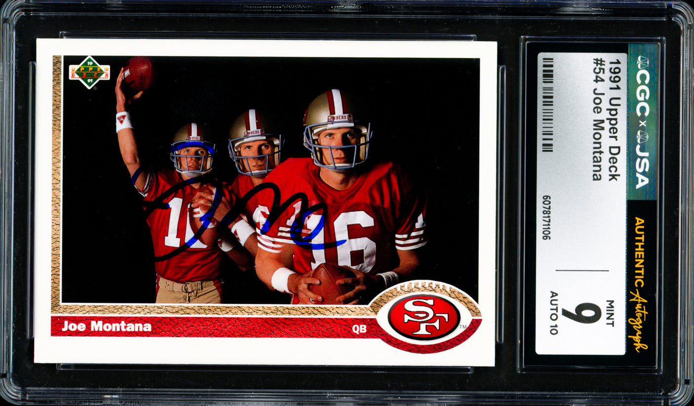 Joe Montana Autographed 1991 Upper Deck Card #54 San Francisco 49ers CGC x JSA 9 Auto Grade Gem Mint 10 CGC x JSA Stock #254419