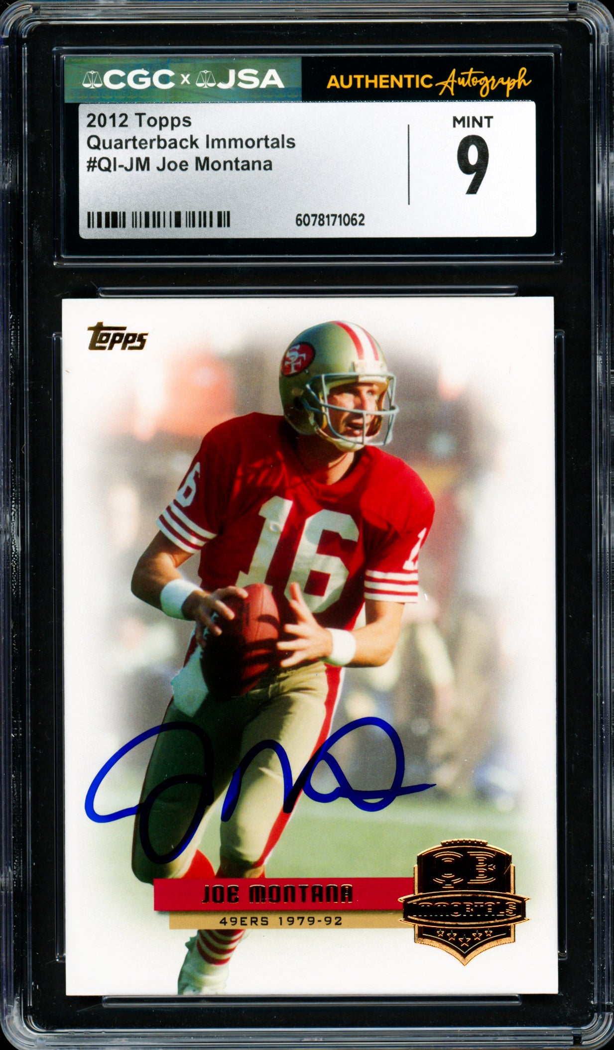Joe Montana Autographed 2012 Topps QB Immortals Card #QI-JM San Francisco 49ers CGC x JSA 9 CGC x JSA Stock #254425