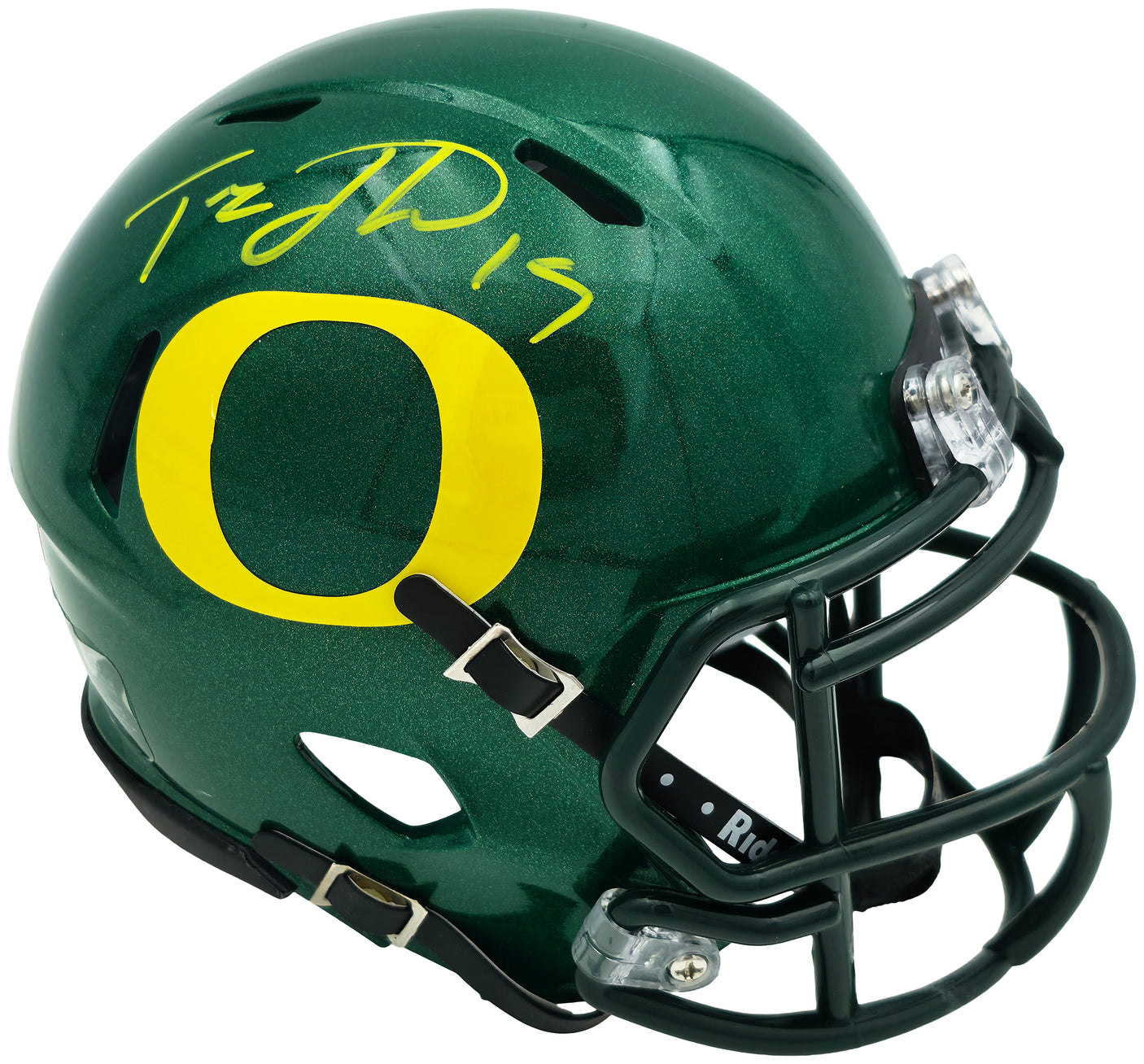 Tez Johnson Autographed Oregon Ducks Green Speed Mini Helmet JSA Witness Stock #256798
