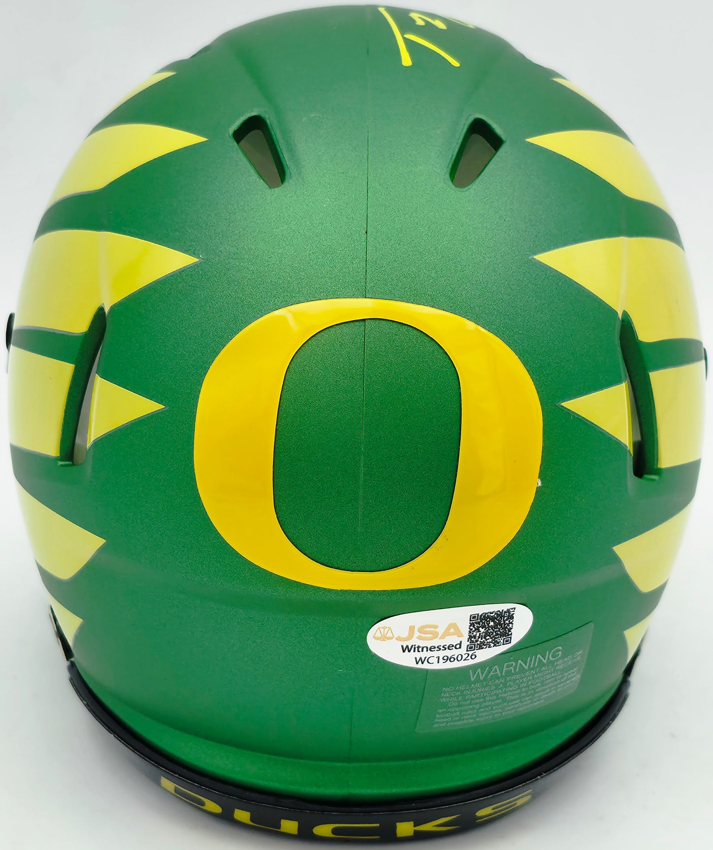 Tez Johnson Autographed Oregon Ducks Green Speed Mini Helmet JSA Witness Stock #256799