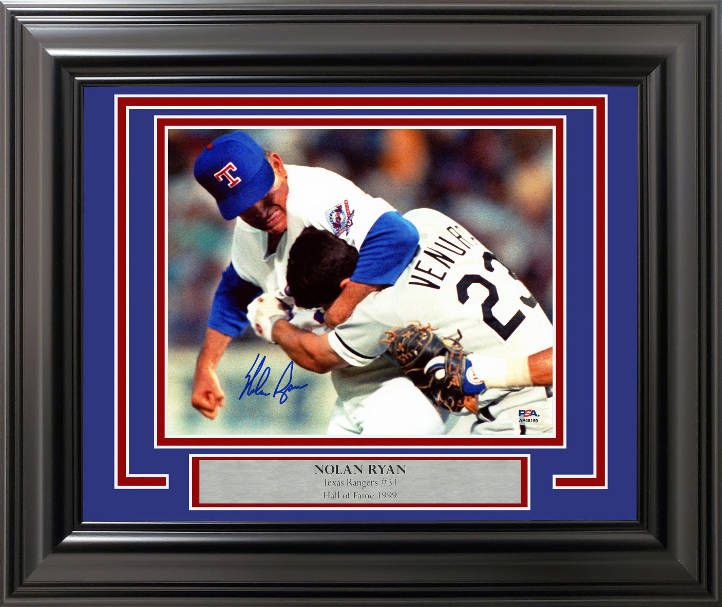 Nolan Ryan Autographed Framed 8x10 Photo Texas Rangers Fight vs. Robin Ventura PSA/DNA Stock #256687
