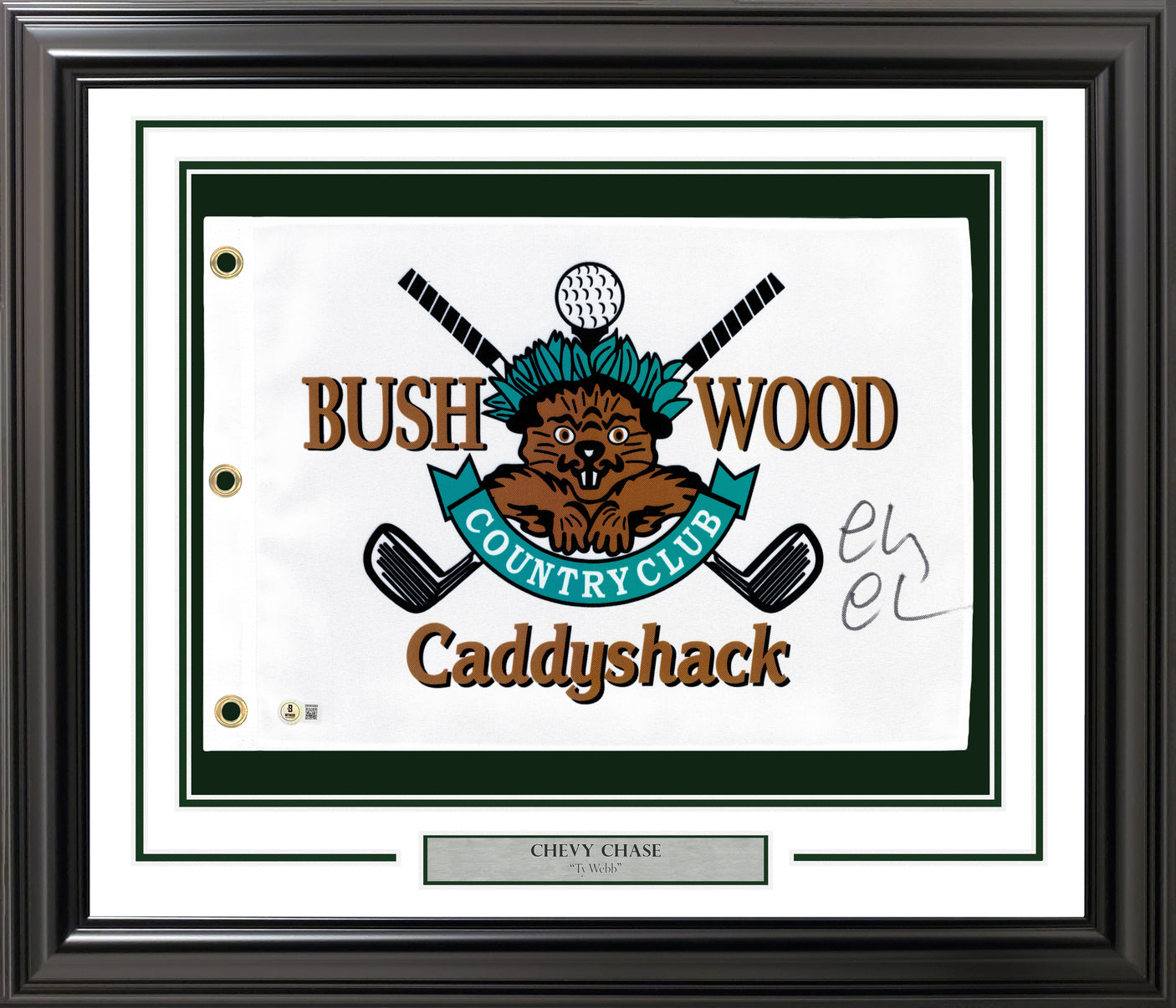 Chevy Chase Autographed Framed White Caddyshack Golf Pin Flag Beckett BAS Witness Stock #256694