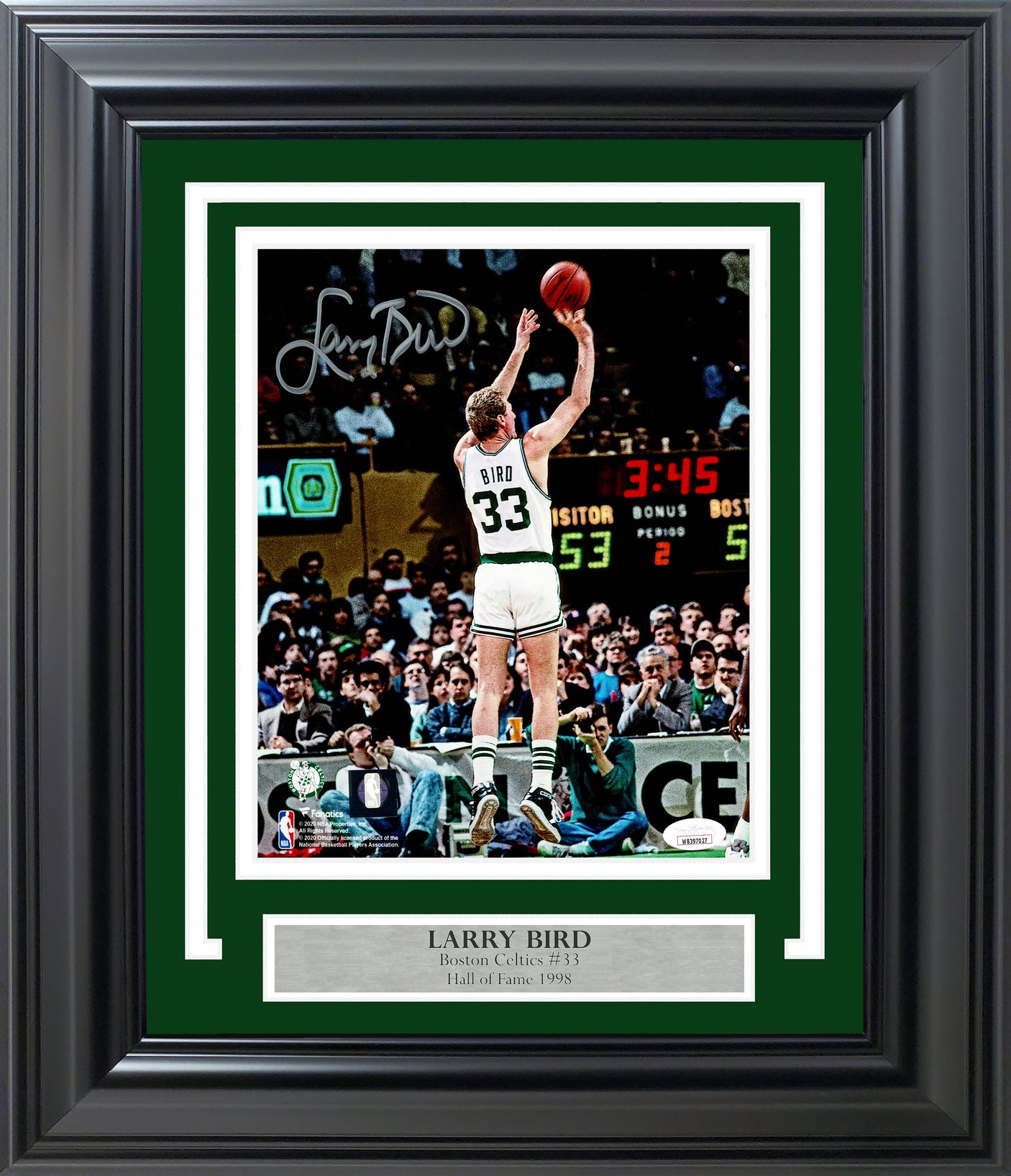 Larry Bird Autographed Framed 8x10 Photo Boston Celtics JSA Stock #256695