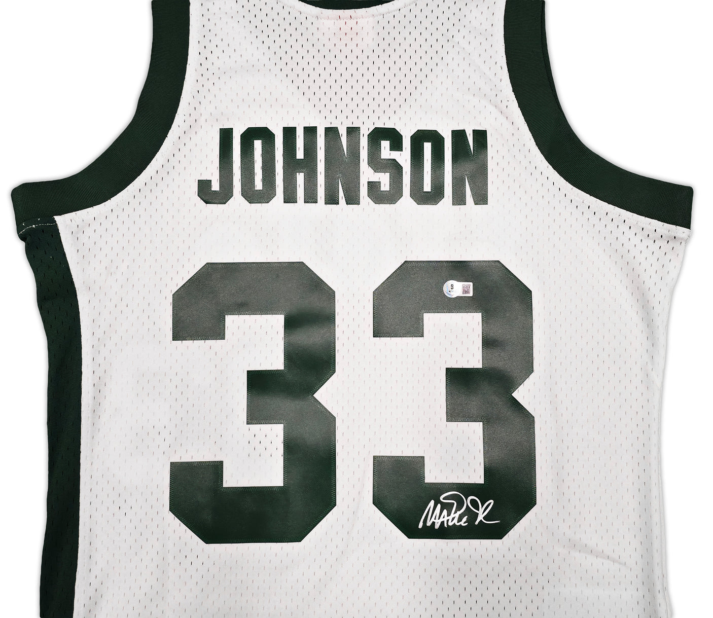 Michigan State Spartans Magic Johnson Autographed White Authentic Mitchell & Ness 1978-79 College Vault Jersey Size L Beckett BAS Witness Stock #256713