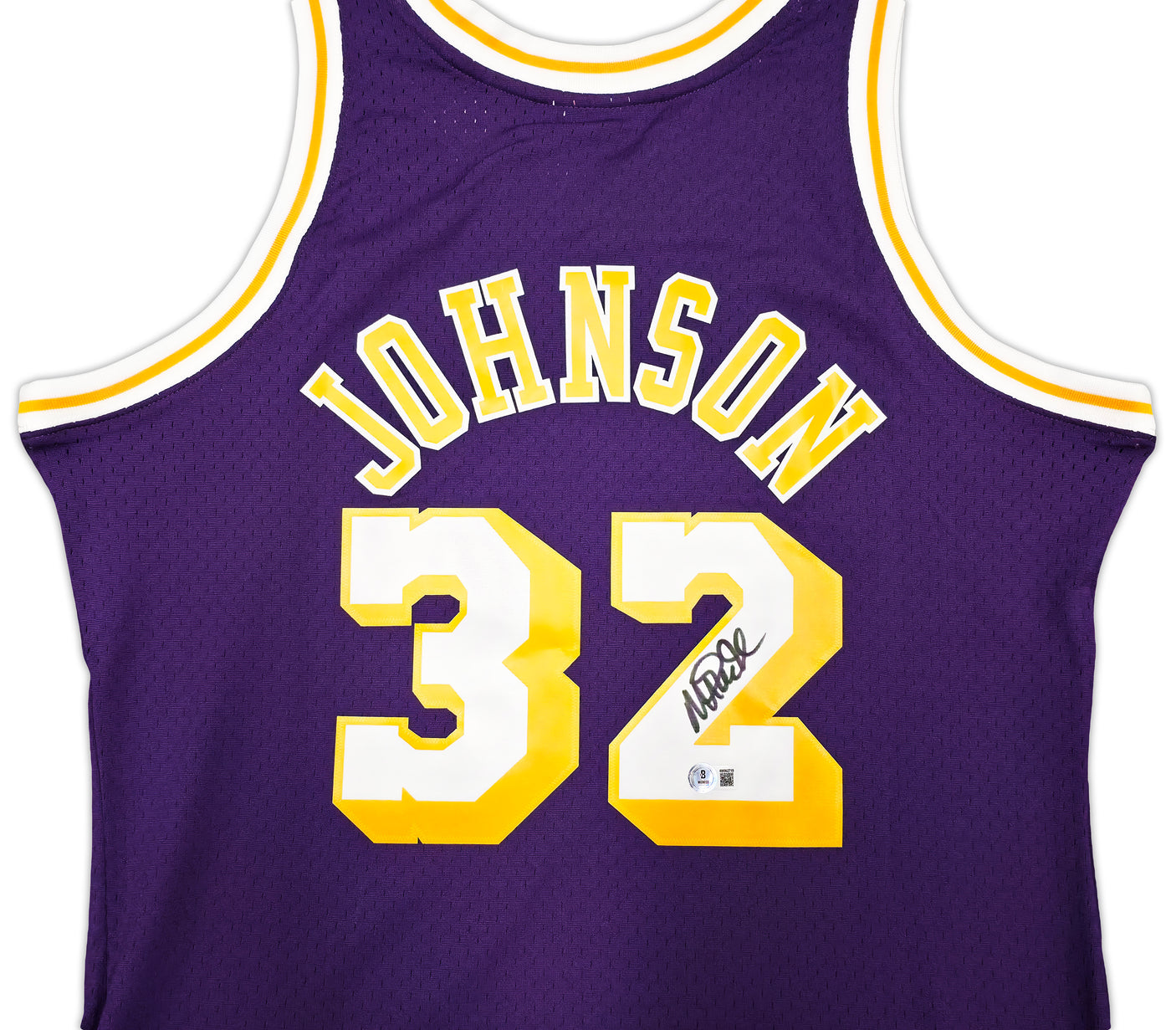 Los Angeles Lakers Magic Johnson Autographed Purple Authentic Mitchell & Ness 1984-85 Hardwood Classic Swingman Jersey Size L Beckett BAS Witness Stock #256707