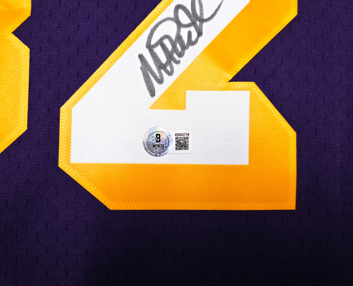 Los Angeles Lakers Magic Johnson Autographed Purple Authentic Mitchell & Ness 1984-85 Hardwood Classic Swingman Jersey Size XL Beckett BAS Witness Stock #256708