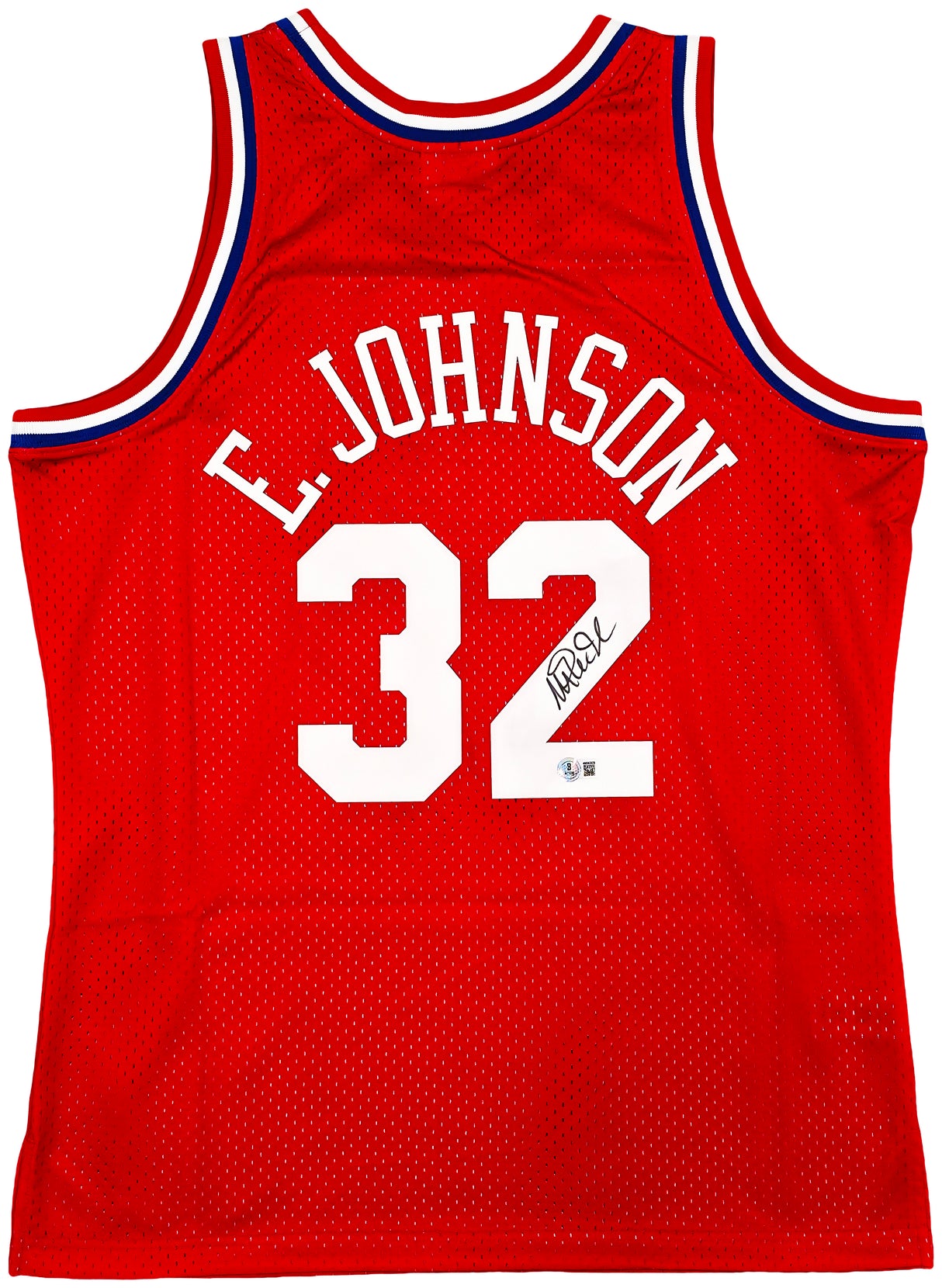 Los Angeles Lakers Magic Johnson Autographed Red Authentic Mitchell & Ness 1991 All Star Game Hardwood Classic Swingman Jersey Size L Beckett BAS Witness Stock #256711