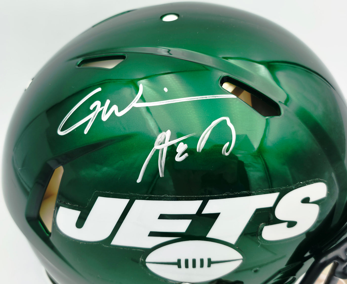 Aaron Rodgers & Garrett Wilson Autographed New York Jets Green Full Size Speed Authentic Helmet Fanatics Holo Stock #257004
