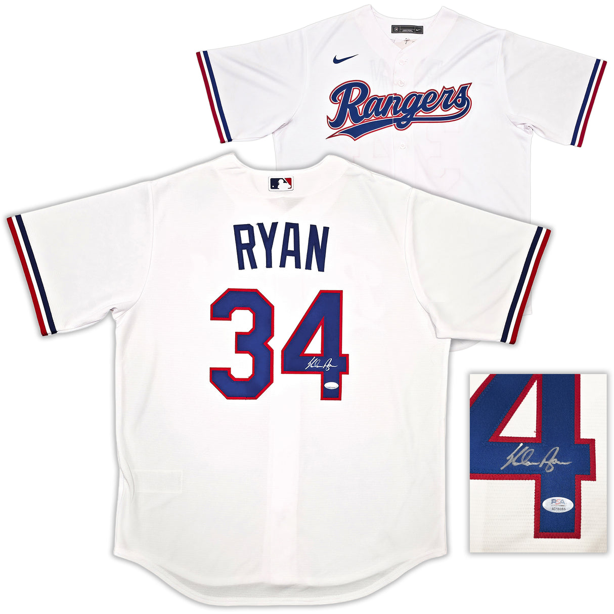 Texas Rangers Nolan Ryan Autographed White Nike Jersey Size L PSA/DNA ITP Stock #257230