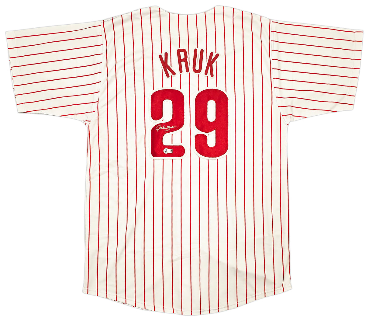 Philadelphia Phillies John Kruk Autographed White Jersey Beckett BAS Witness Stock #257920
