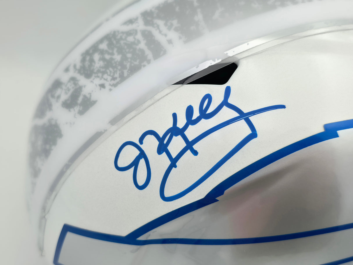 Jim Kelly, Thurman Thomas & Andre Reed Autographed Buffalo Bills Rivalries White Full Size Replica Speed Helmet Beckett BAS Witness Stock #256869