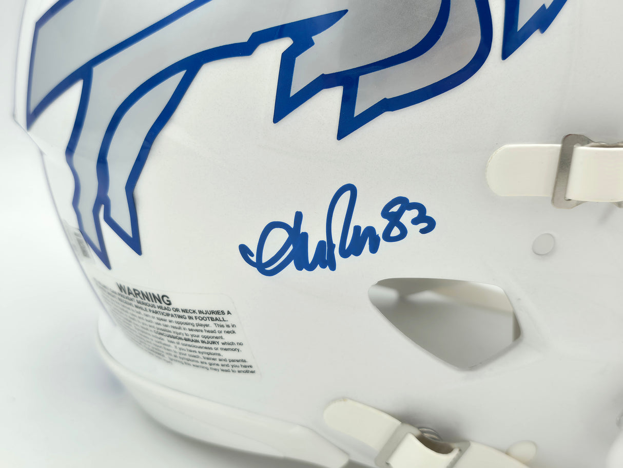 Jim Kelly, Thurman Thomas & Andre Reed Autographed Buffalo Bills Rivalries White Full Size Authentic Speed Helmet Beckett BAS Witness Stock #256870