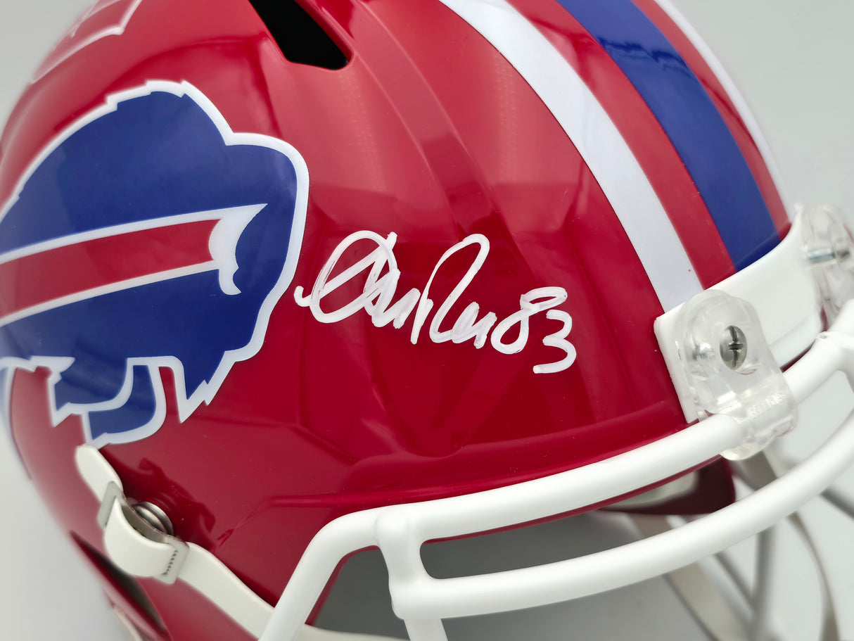 Jim Kelly, Thurman Thomas & Andre Reed Autographed Buffalo Bills Red Full Size Replica Speed Helmet Beckett BAS Witness Stock #256871