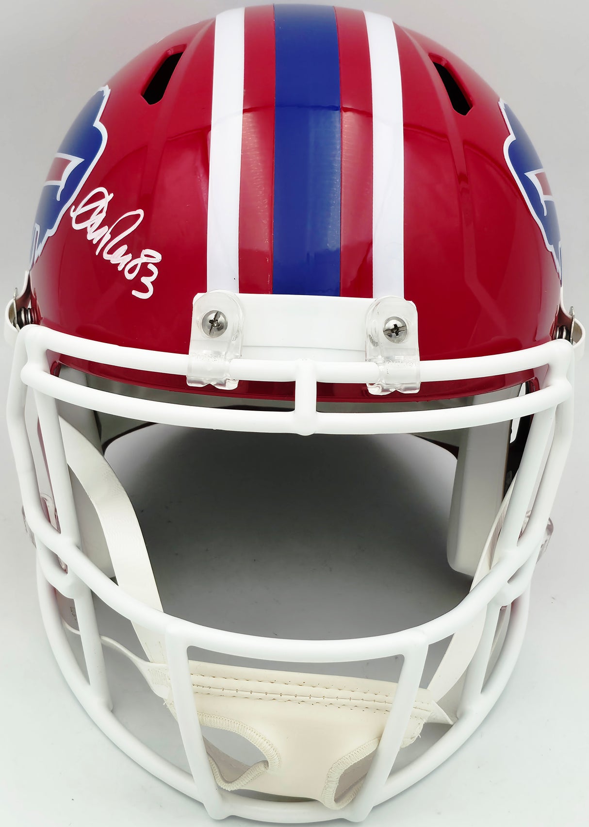 Jim Kelly, Thurman Thomas & Andre Reed Autographed Buffalo Bills Red Full Size Replica Speed Helmet Beckett BAS Witness Stock #256871