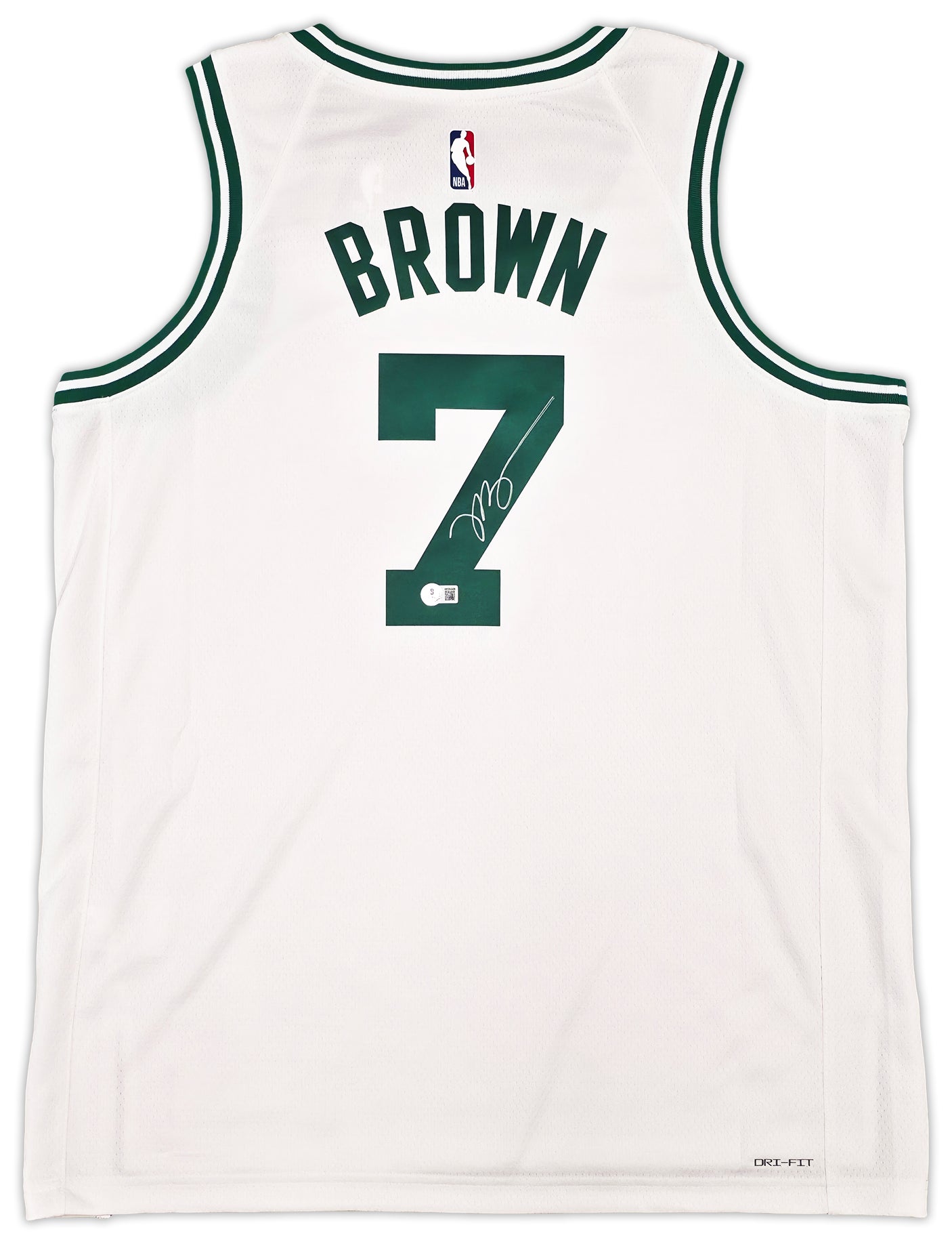 Boston Celtics Jaylen Brown Autographed White Nike Swingman Association Edition Jersey Size 52 Beckett BAS Witness Stock #256846