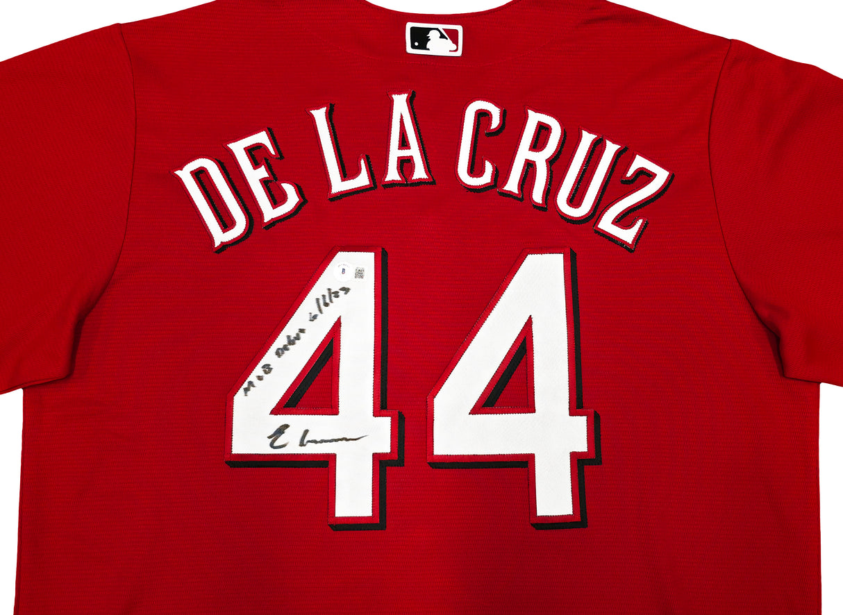 Cincinnati Reds Elly De La Cruz Autographed Red Nike Jersey Size L "MLB Debut 6/6/23" Beckett BAS Witness Stock #256879