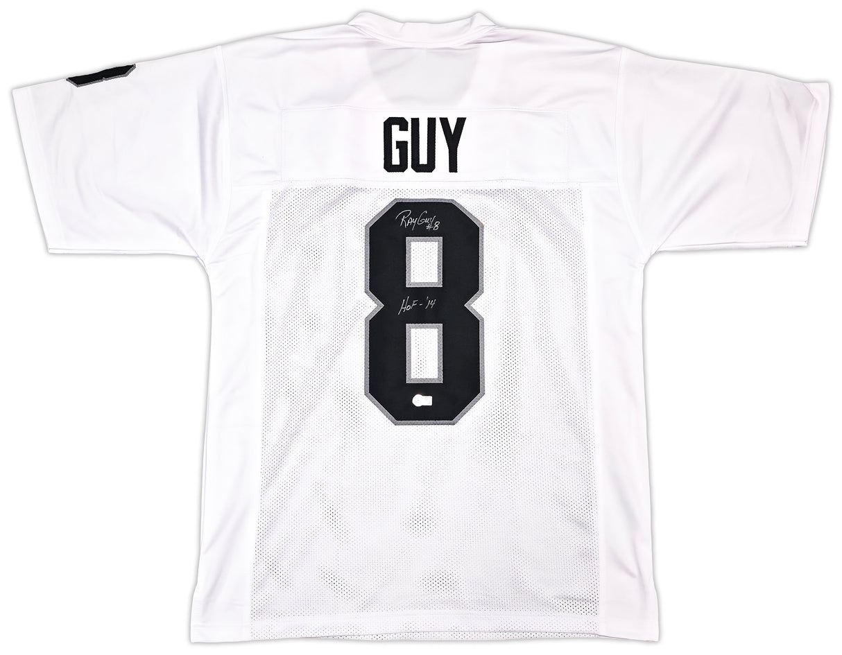 Oakland Raiders Ray Guy Autographed White Jersey "HOF 14" Beckett BAS QR Stock #256904