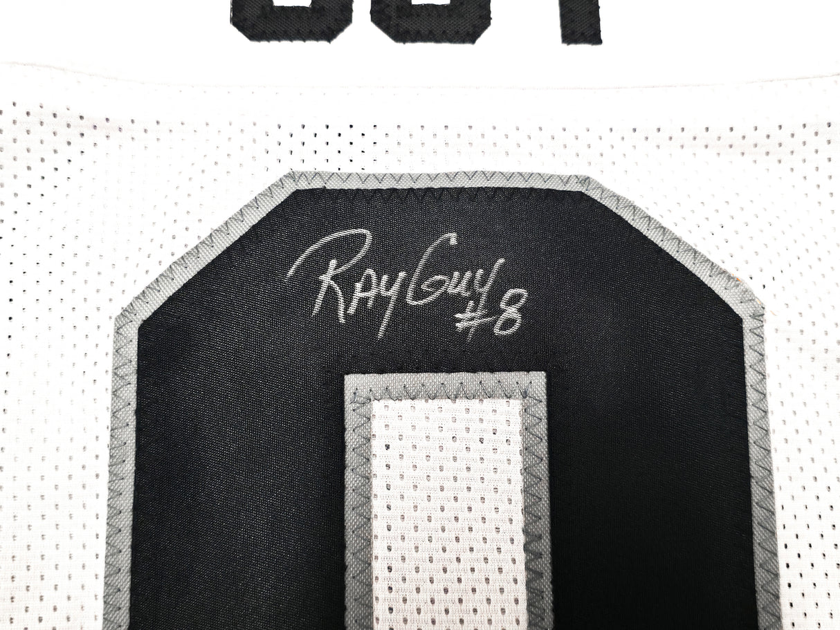 Oakland Raiders Ray Guy Autographed White Jersey "HOF 14" Beckett BAS QR Stock #256904