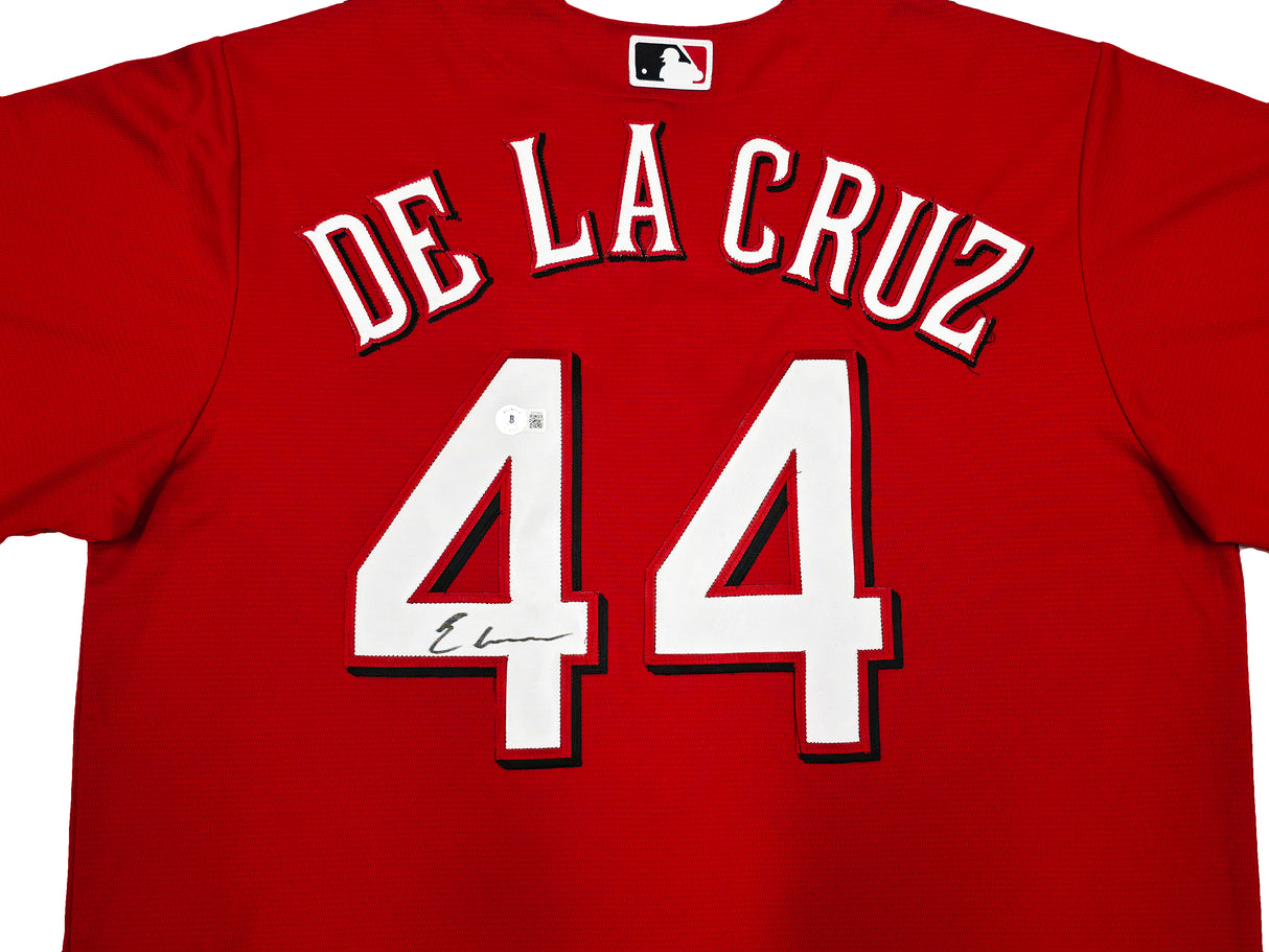 Cincinnati Reds Elly De La Cruz Autographed Red Nike Jersey Size L Beckett BAS Witness Stock #256877