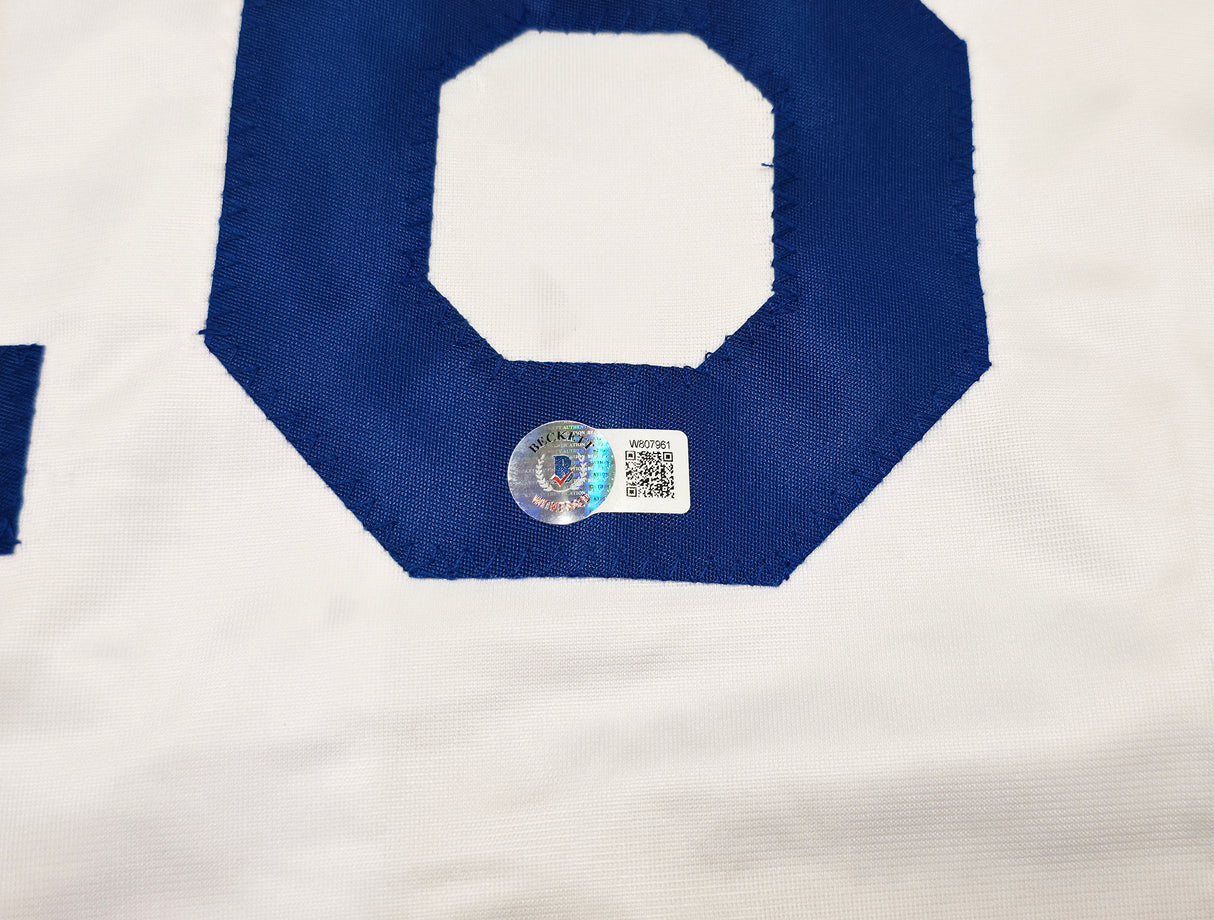 Los Angeles Dodgers JD Martinez Autographed White Jersey Beckett BAS Witness Stock #256899