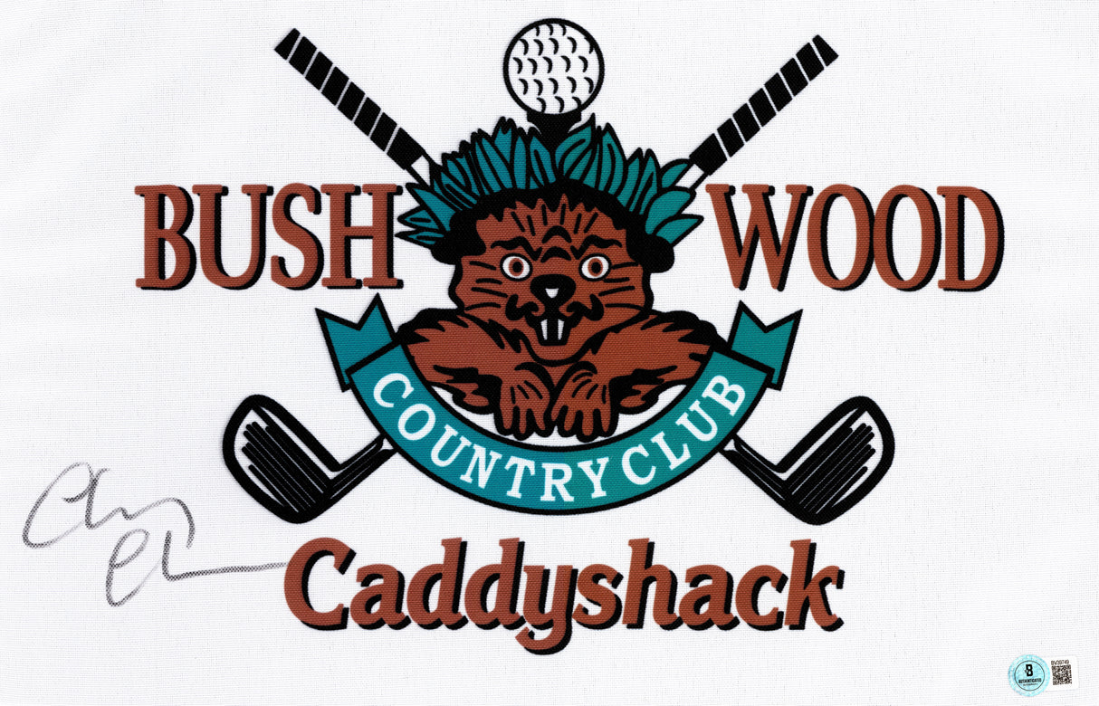 Chevy Chase Autographed 12x18 White Caddyshack Pin Flag Beckett BAS QR Stock #256733
