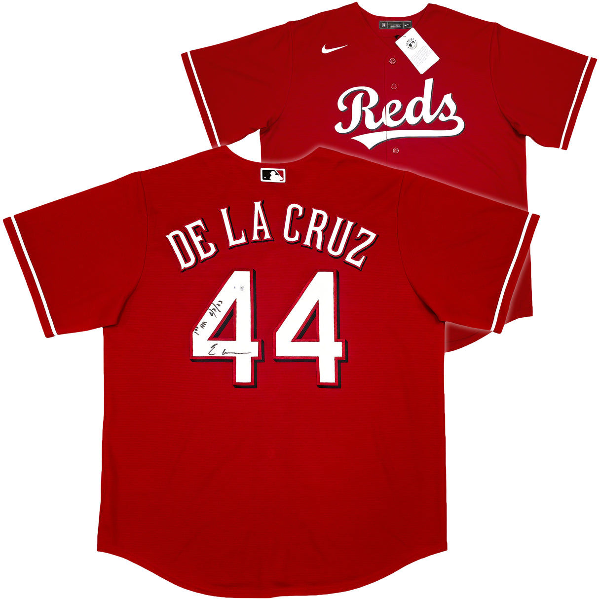Cincinnati Reds Elly De La Cruz Autographed Red Nike Jersey Size L "1st HR 6/8/23" Beckett BAS Witness Stock #256881