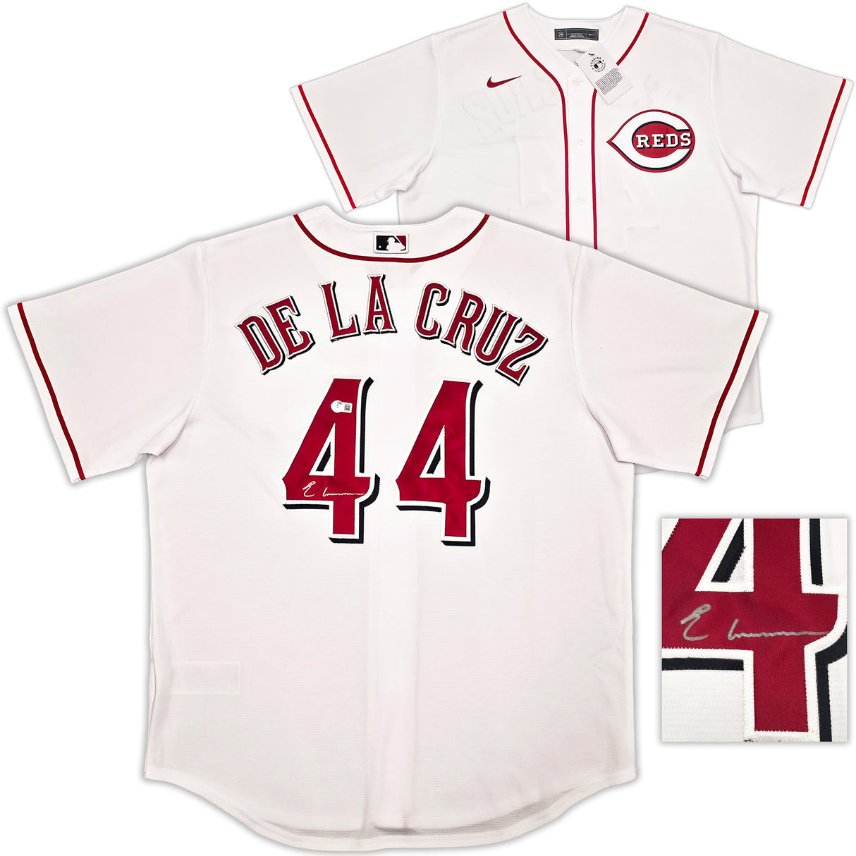 Cincinnati Reds Elly De La Cruz Autographed White Nike Jersey Size XL Beckett BAS Witness Stock #256884