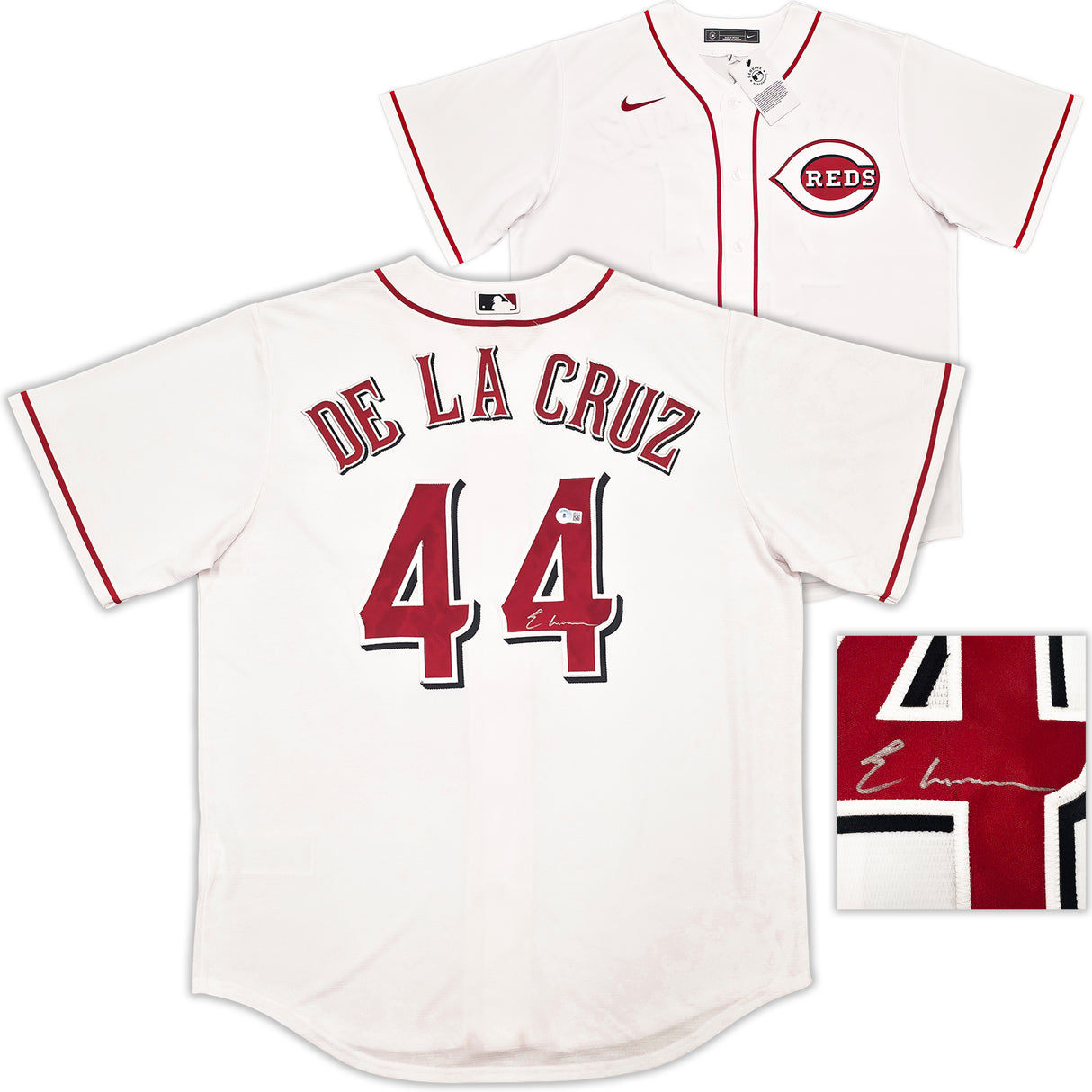 Cincinnati Reds Elly De La Cruz Autographed White Nike Jersey Size XL Beckett BAS Witness Stock #256886