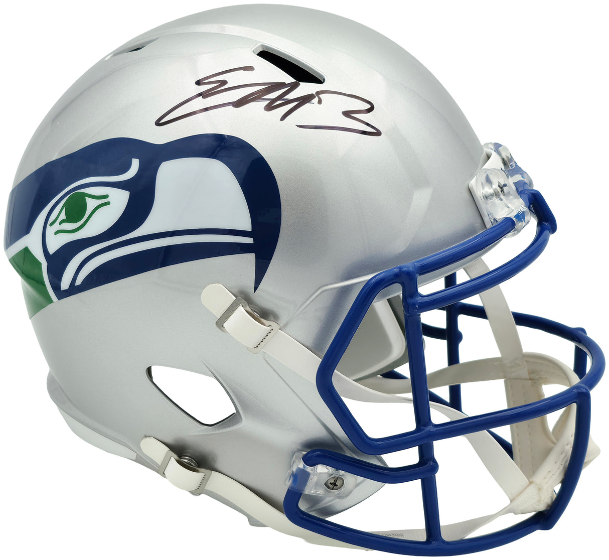 Nick Emmanwori Autographed Seattle Seahawks 1983-2001 Throwback Silver Full Size Speed Replica Helmet Beckett BAS Witness Stock #260085