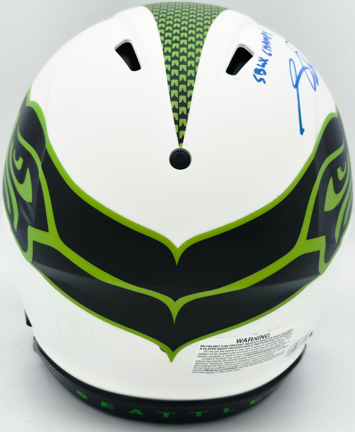 Sam Darnold Autographed Seattle Seahawks Lunar Eclipse White Full Size Speed Authentic Helmet "SB LX Champs" Beckett BAS Witness Stock #261510