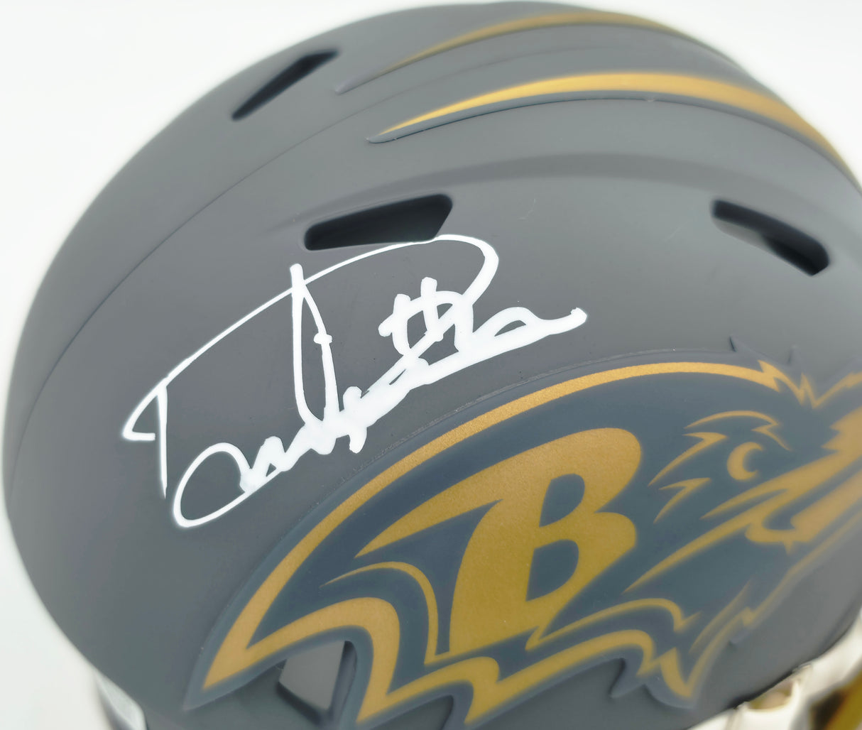 Derrick Henry Autographed Baltimore Ravens Slate Gray Speed Mini Helmet Beckett BAS Witness Stock #261818