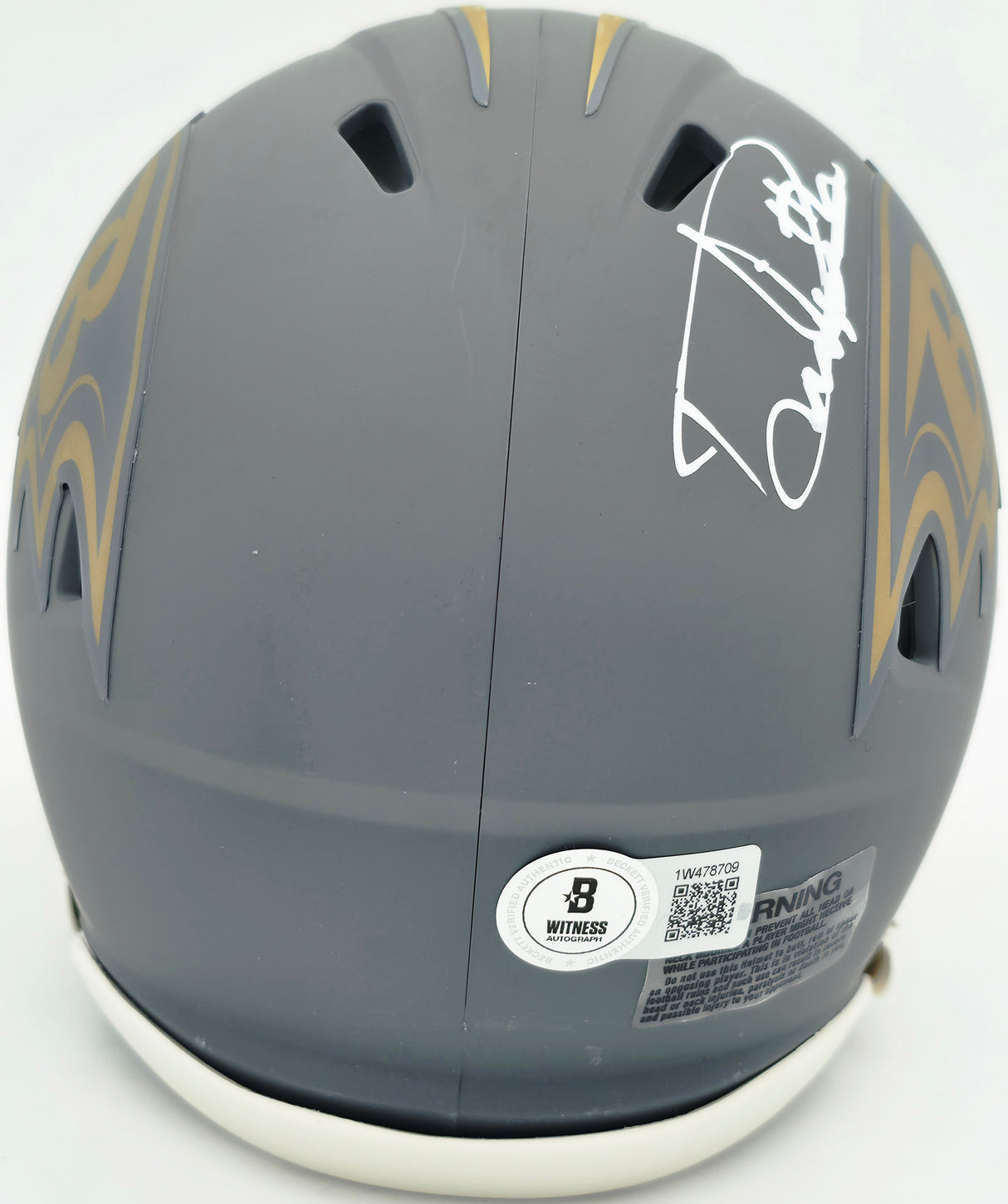 Derrick Henry Autographed Baltimore Ravens Slate Gray Speed Mini Helmet Beckett BAS Witness Stock #261818