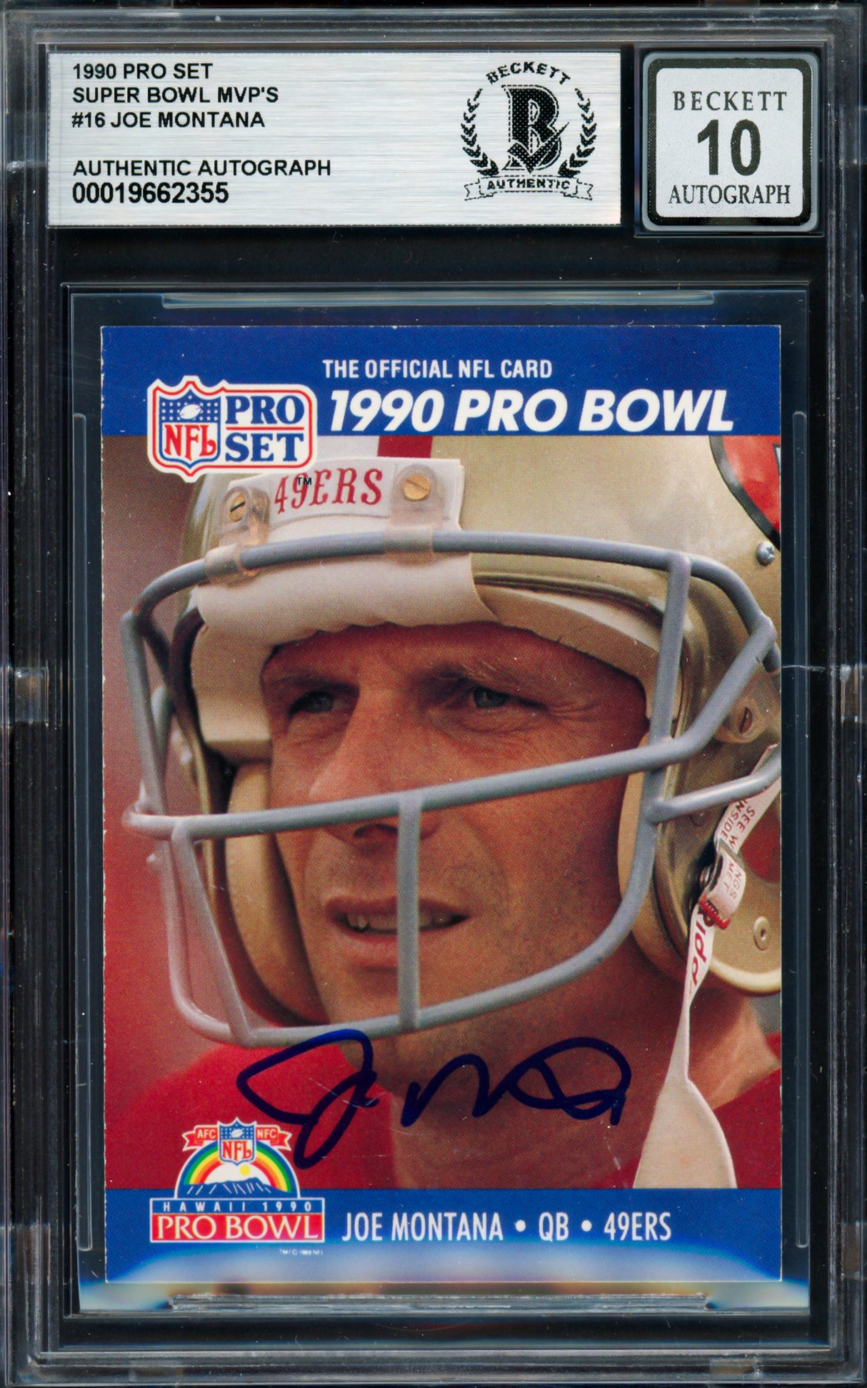Joe Montana Autographed 1990 Pro Set Card #408 San Francisco 49ers Auto Grade Gem Mint 10 Beckett BAS Stock #261784
