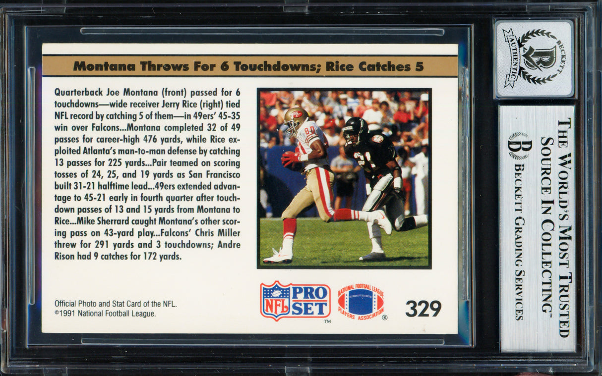 Joe Montana Autographed 1991 Pro Set Card #329 San Francisco 49ers Auto Grade Gem Mint 10 Beckett BAS Stock #261797