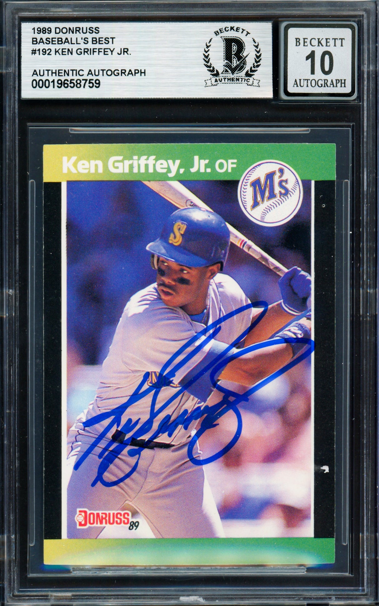 Ken Griffey Jr. Autographed 1989 Donruss Baseball's Best Rookie Card #192 Seattle Mariners Auto Grade Gem Mint 10 Beckett BAS Stock #261771