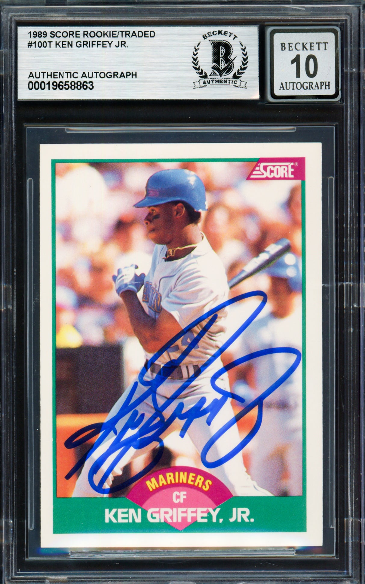 Ken Griffey Jr. Autographed 1989 Score Traded Rookie Card #100T Seattle Mariners Auto Grade Gem Mint 10 Beckett BAS Stock #261773