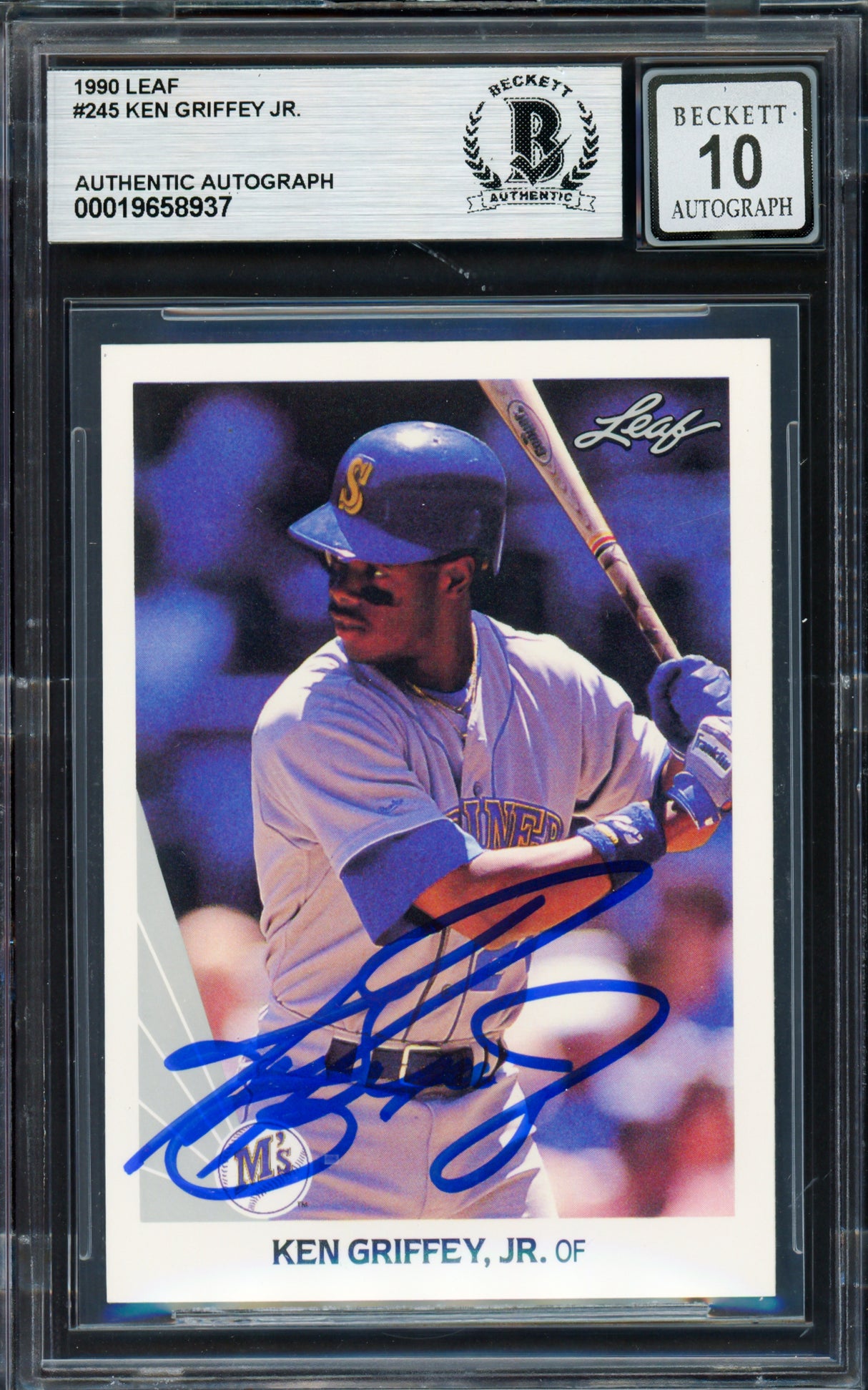 Ken Griffey Jr. Autographed 1990 Leaf Card #245 Seattle Mariners Auto Grade Gem Mint 10 Beckett BAS Stock #261774