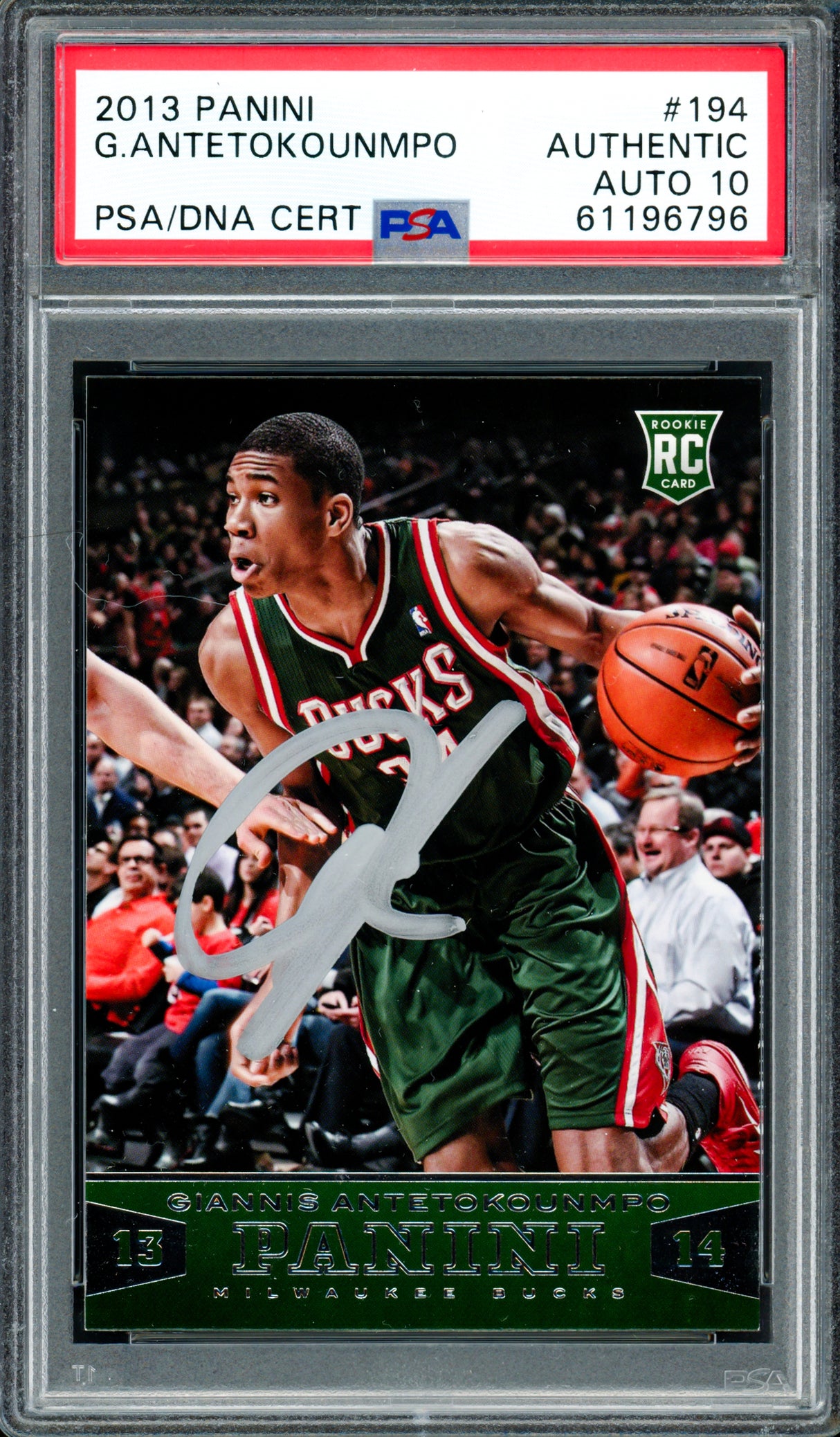 Giannis Antetokounmpo Autographed 2013 Panini Rookie Card #194 Milwaukee Bucks Auto Grade Gem Mint 10 PSA/DNA Stock #261996