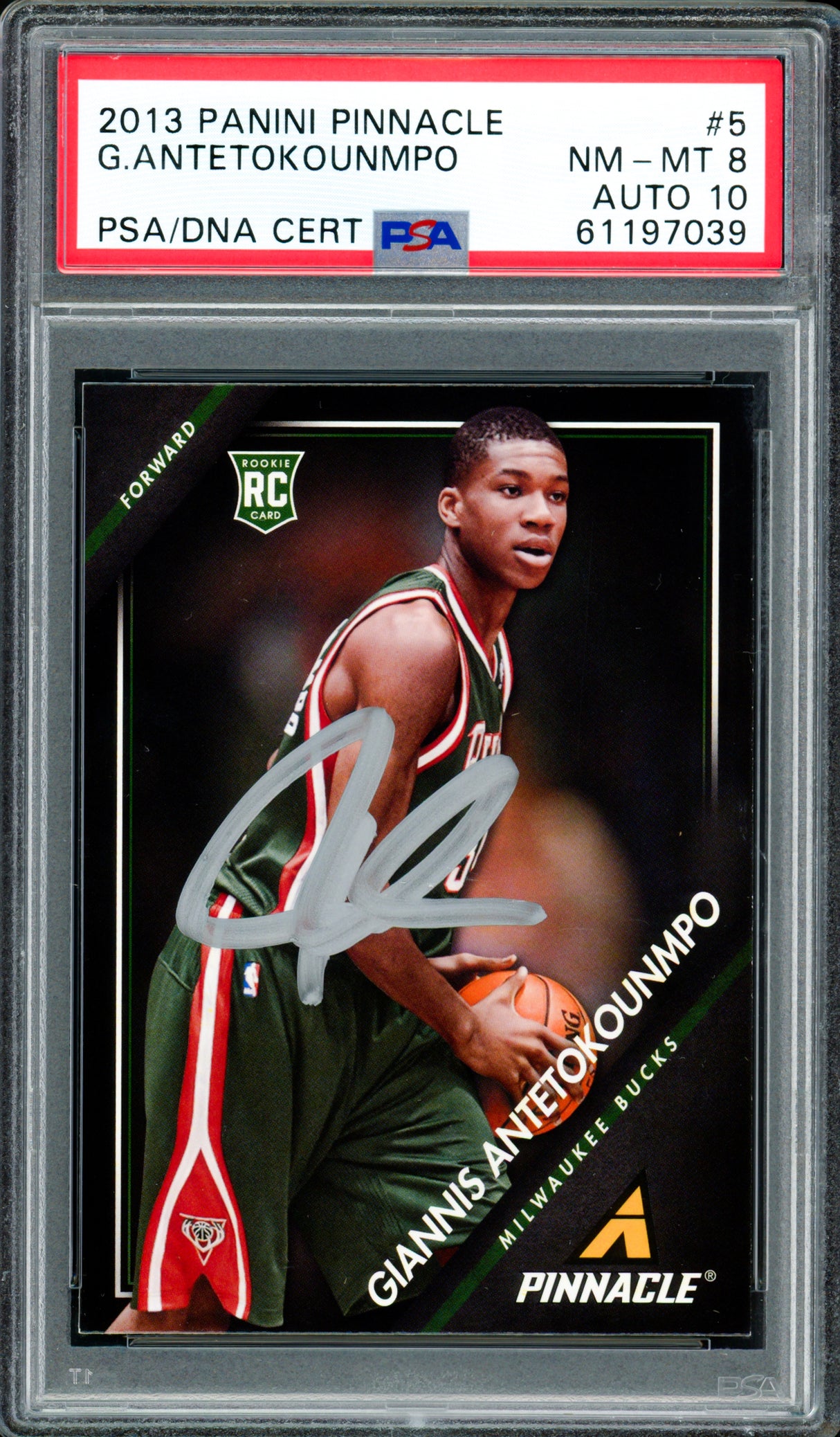 Giannis Antetokounmpo Autographed 2013 Panini Pinnacle Rookie Card #5 Milwaukee Bucks PSA 8 Auto Grade Gem Mint 10 PSA/DNA Stock #261998