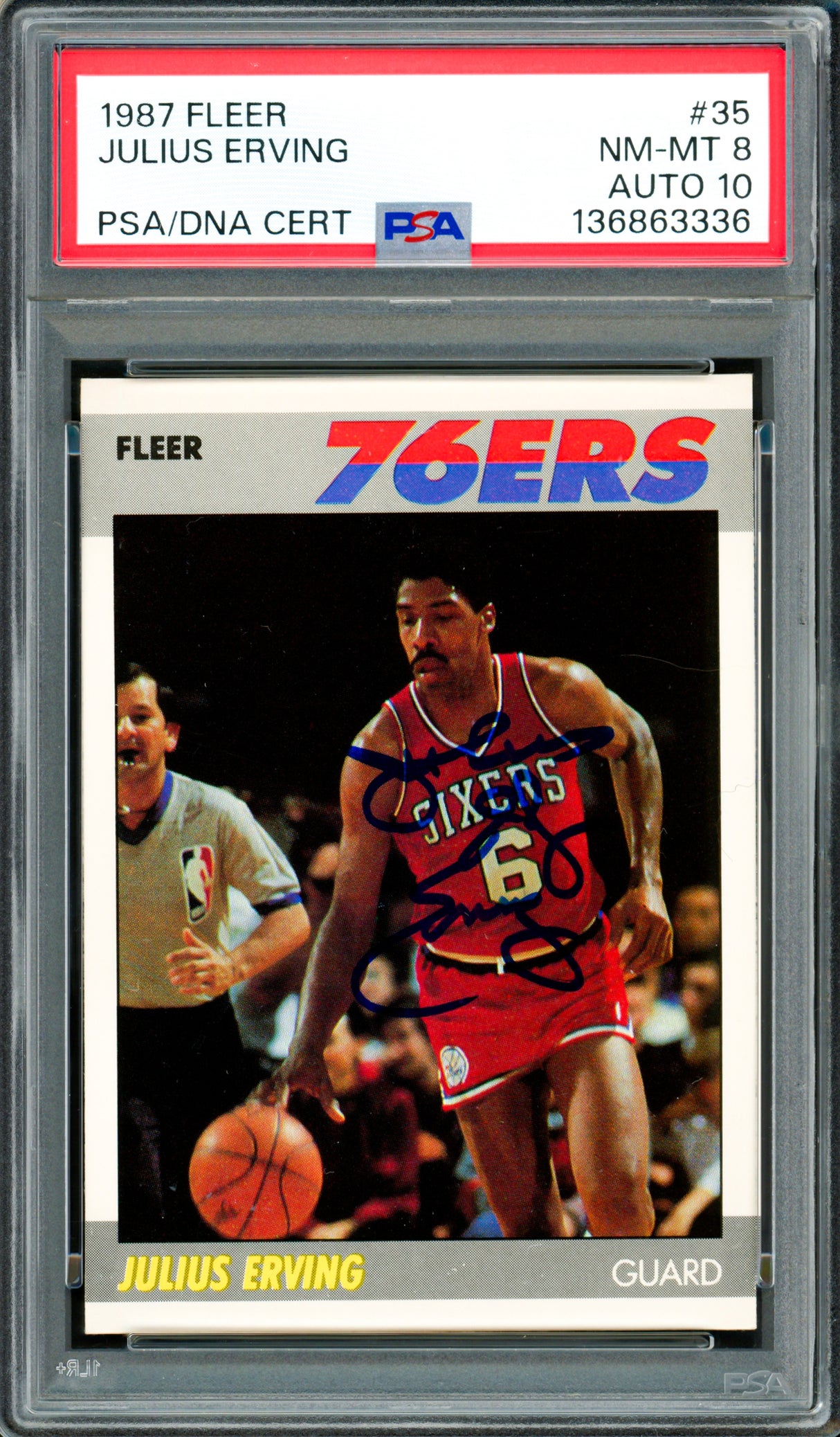 Julius "Dr. J" Erving Autographed 1987-88 Fleer Card #35 Philadelphia 76ers PSA 8 Auto Grade Gem Mint 10 PSA/DNA Stock #262024