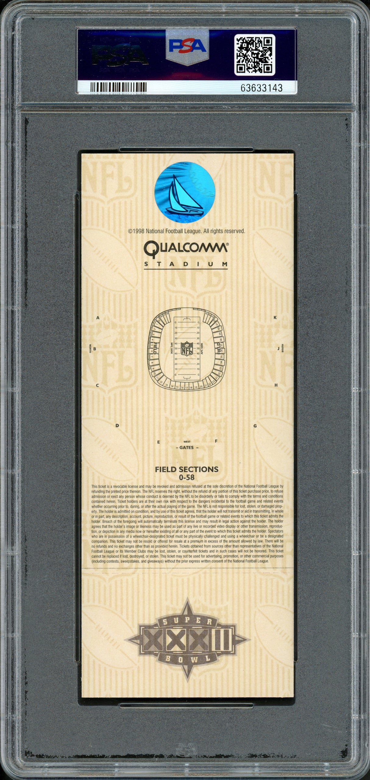 John Elway Autographed 1998 Super Bowl XXXII Ticket Denver Broncos PSA 10 Auto Grade Mint 9 PSA/DNA Stock #262026