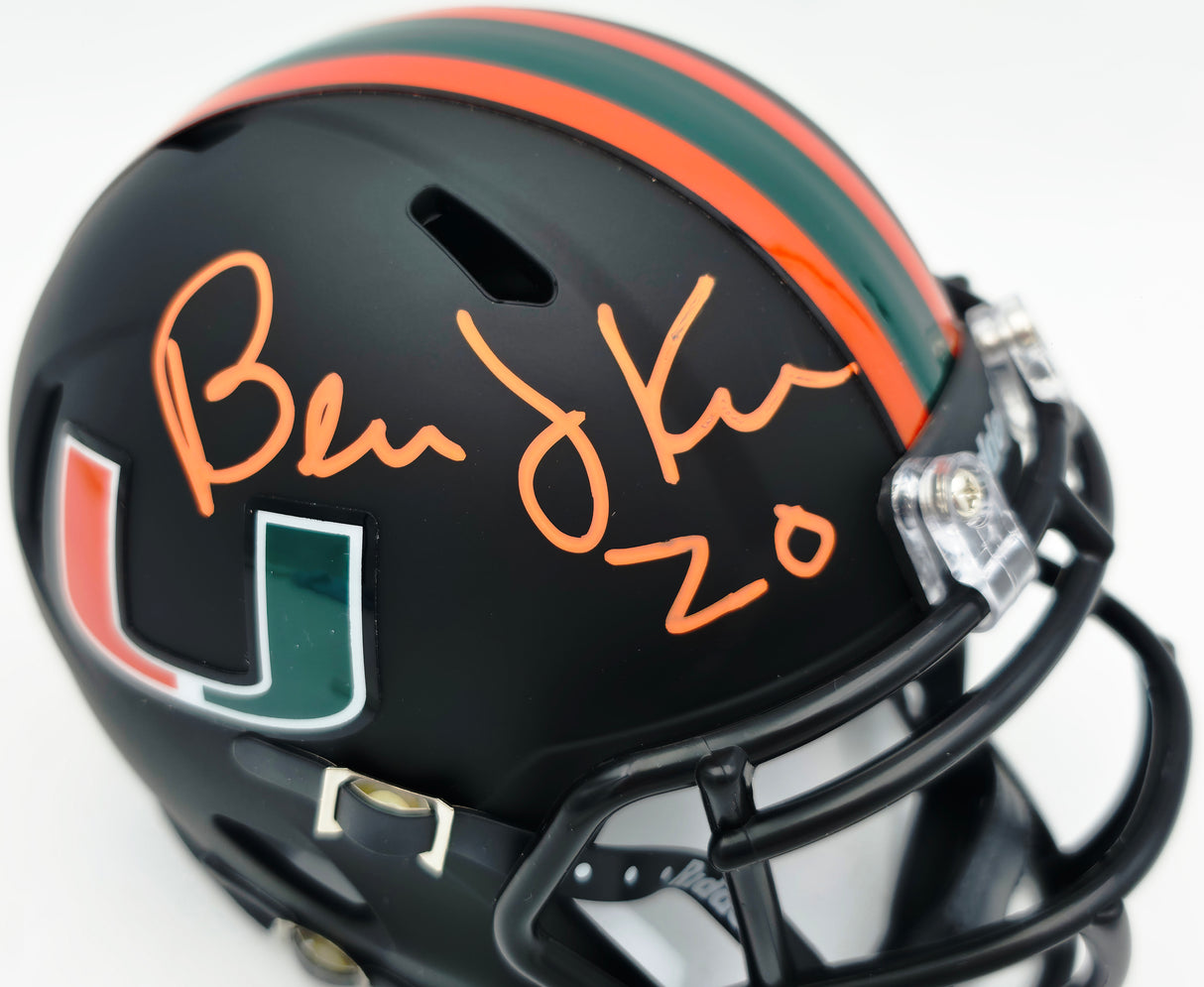 Bernie Kosar Autographed Miami Hurricanes Black Nights Alternate Speed Mini Helmet JSA Witness Stock #261885
