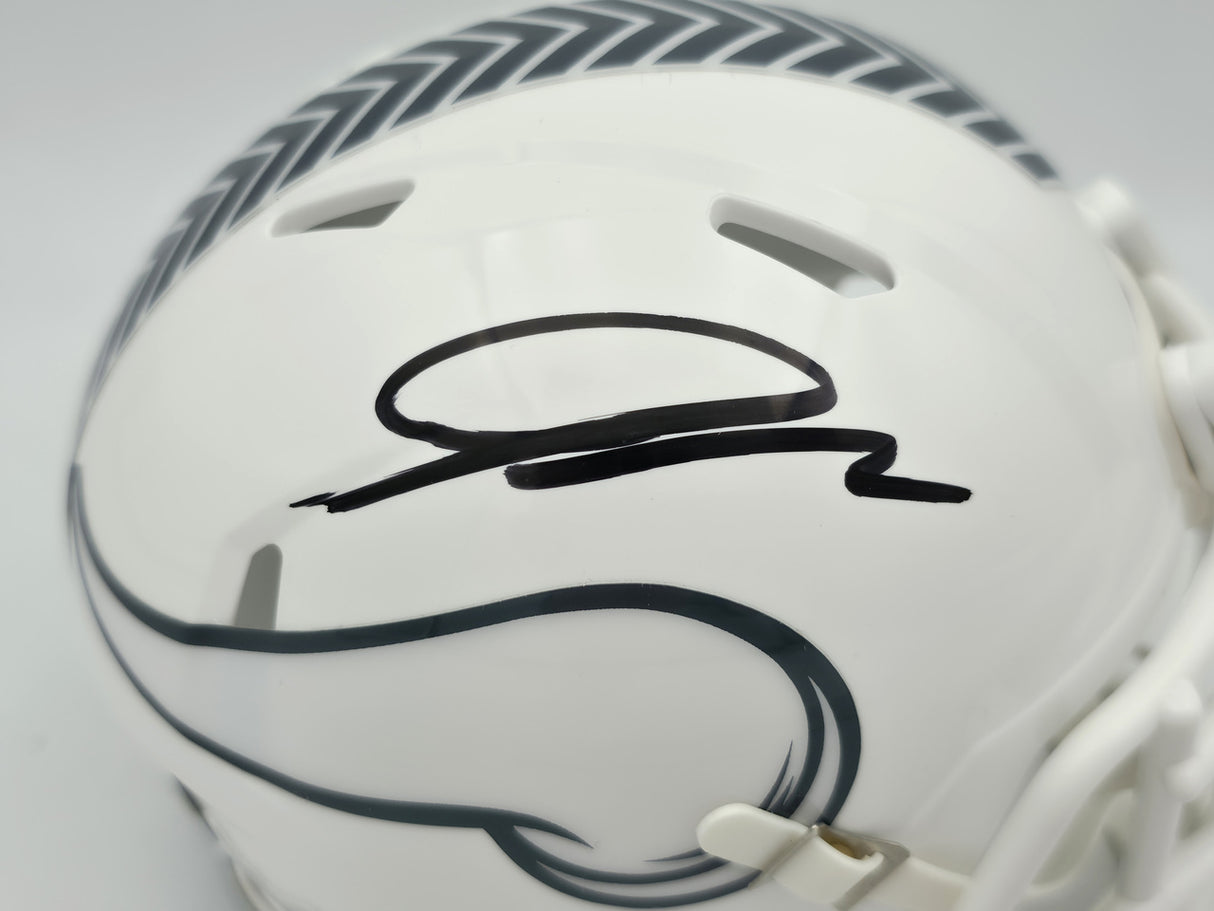 Jordan Addison Autographed Minnesota Vikings White 2024 Salute To Service Speed Mini Helmet (In Black) Beckett BAS QR Stock #261904