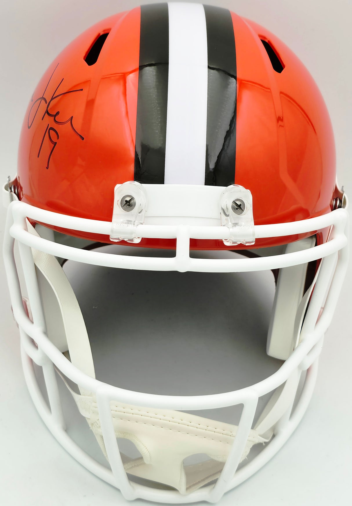 Bernie Kosar Autographed Cleveland Browns Orange 1975-05 Throwback Full Size Speed Replica Helmet JSA Witness Stock #261872