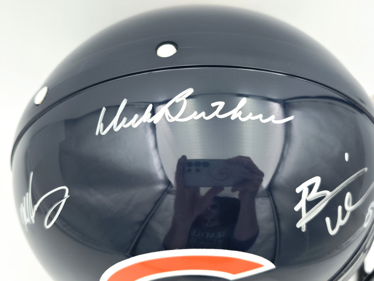 Dick Butkus, Mike Singletary and Brian Urlacher Autographed Chicago Bears Blue Full Size Speed Authentic Helmet Beckett BAS Stock #261936