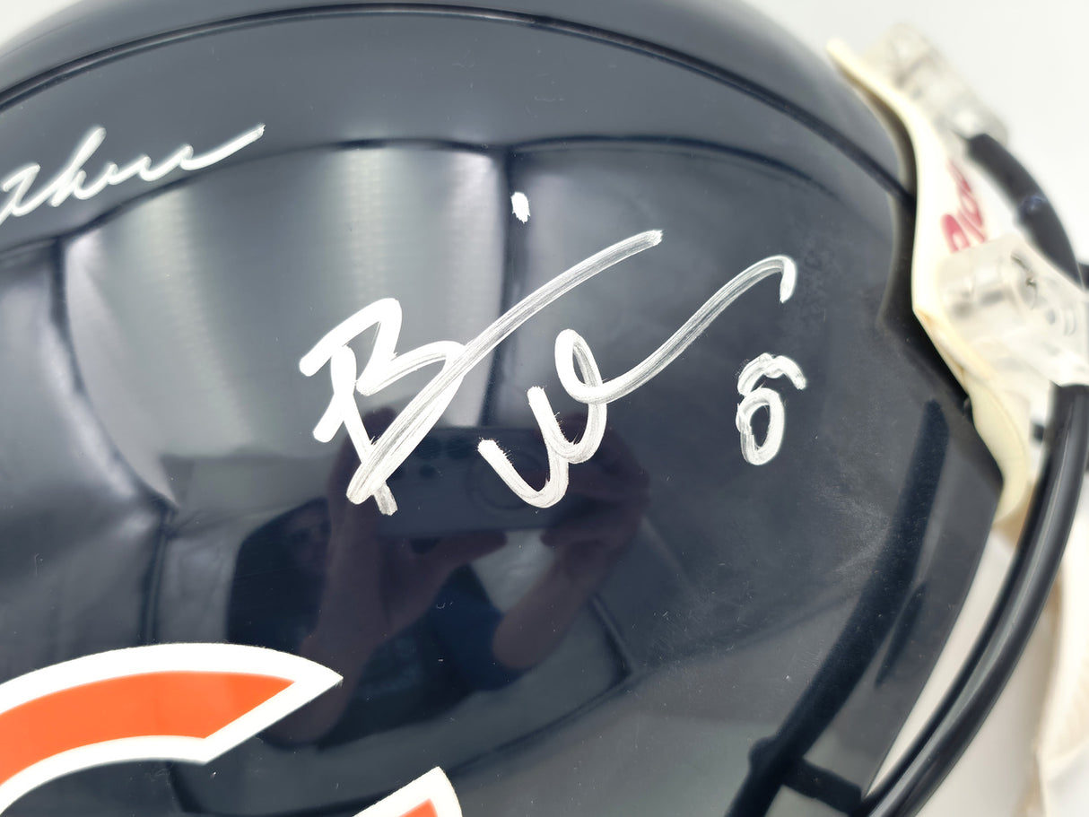 Dick Butkus, Mike Singletary and Brian Urlacher Autographed Chicago Bears Blue Full Size Speed Authentic Helmet Beckett BAS Stock #261936