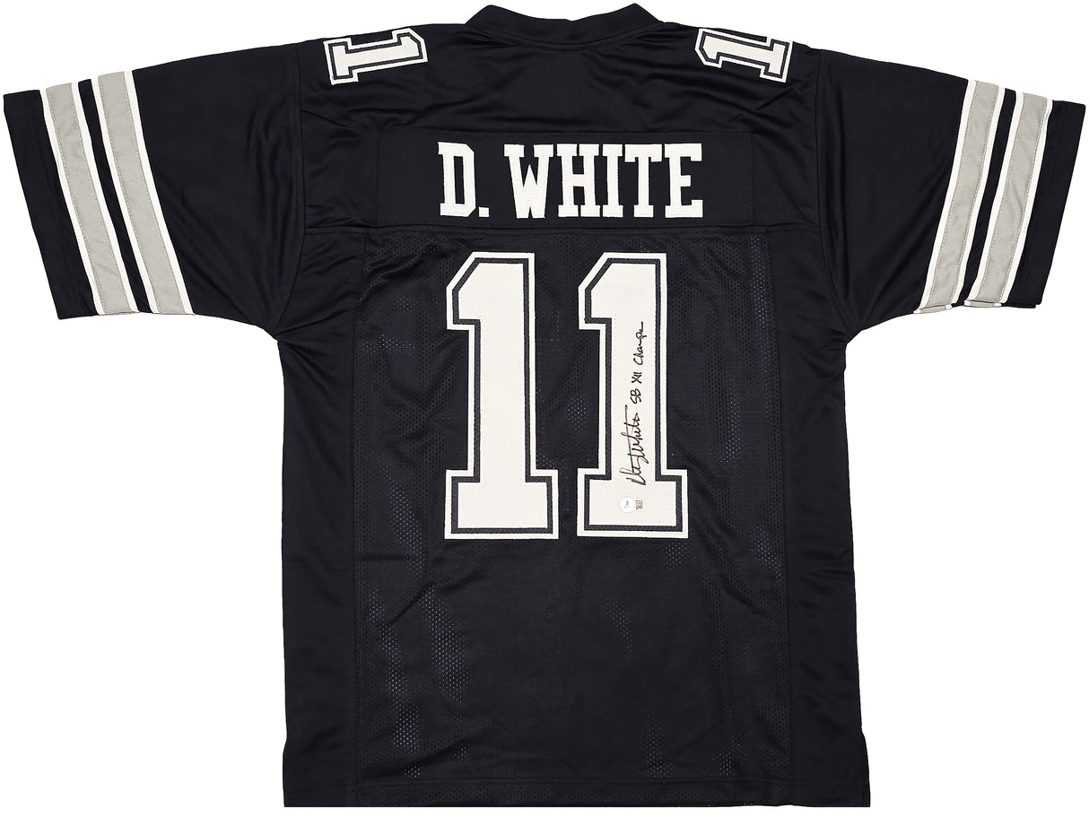 Dallas Cowboys Danny White Autographed Blue Jersey "SB XII Champs" Beckett BAS Witness Stock #260078