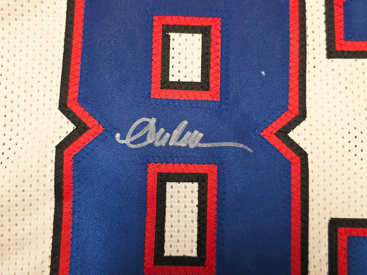 Buffalo Bills Jim Kelly, Thurman Thomas & Andre Reed Autographed White Jersey Beckett BAS Witness Stock #261517